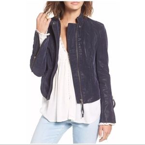 Free People Vegan Suede Moto Jacket Navy